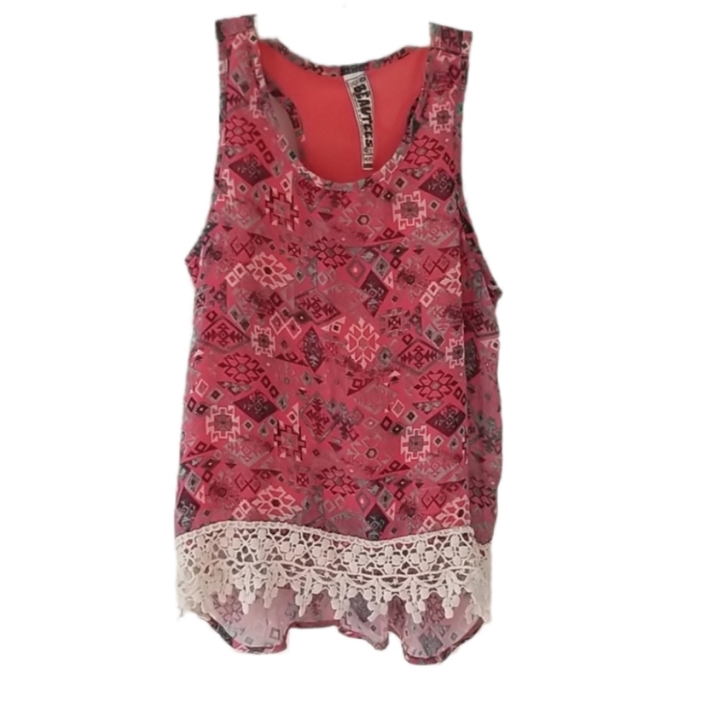 Beautees Girls Tribal & Lace Salmon Racerback Top